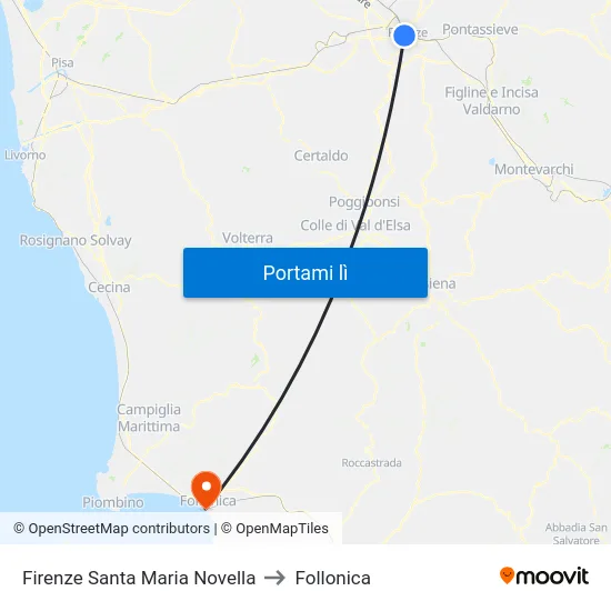 Firenze Santa Maria Novella to Follonica map