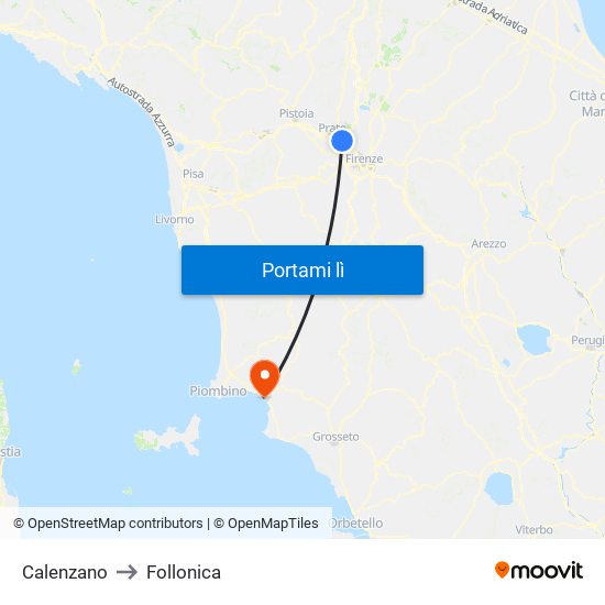 Calenzano to Follonica map