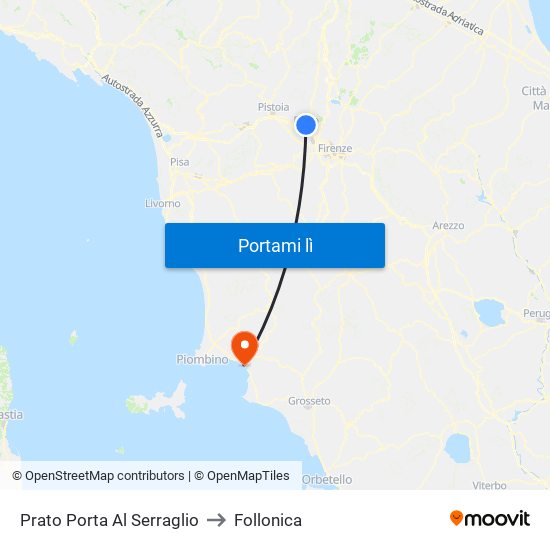 Prato Porta Al Serraglio to Follonica map