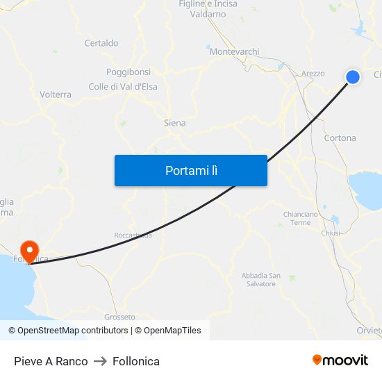 Pieve A Ranco to Follonica map