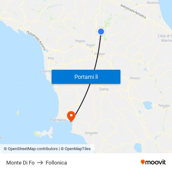 Monte Di Fo to Follonica map