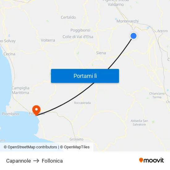 Capannole to Follonica map
