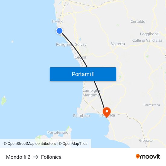 Mondolfi 2 to Follonica map