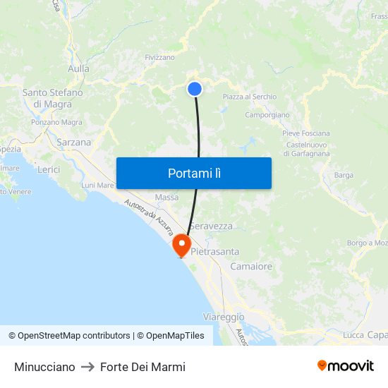 Minucciano to Forte Dei Marmi map