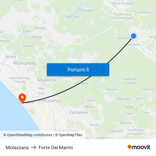 Molazzana to Forte Dei Marmi map