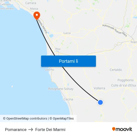 Pomarance to Forte Dei Marmi map