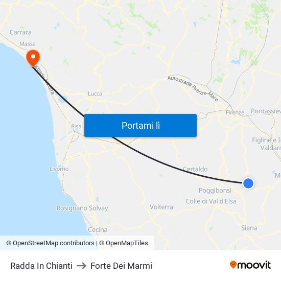 Radda In Chianti to Forte Dei Marmi map