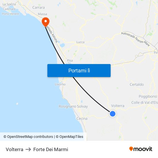 Volterra to Forte Dei Marmi map