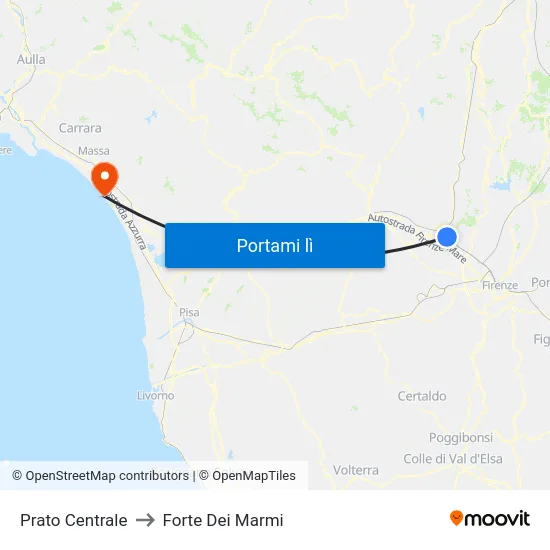 Prato Centrale to Forte Dei Marmi map