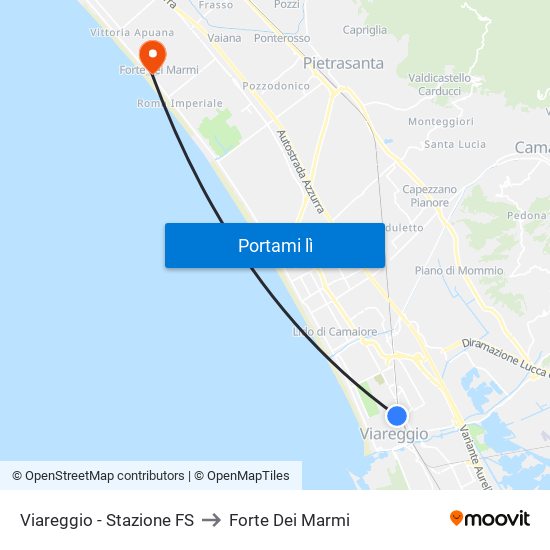 Viareggio Stazione FS to Forte Dei Marmi map