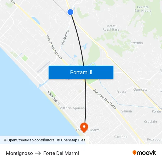 Montignoso to Forte Dei Marmi map