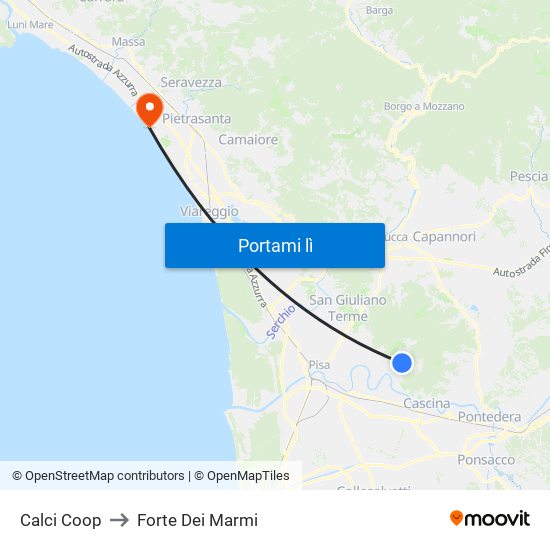 Calci Coop to Forte Dei Marmi map