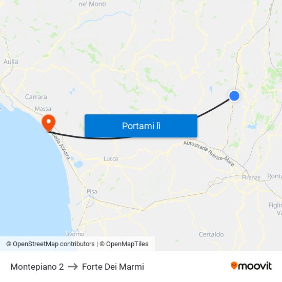 Montepiano 2 to Forte Dei Marmi map