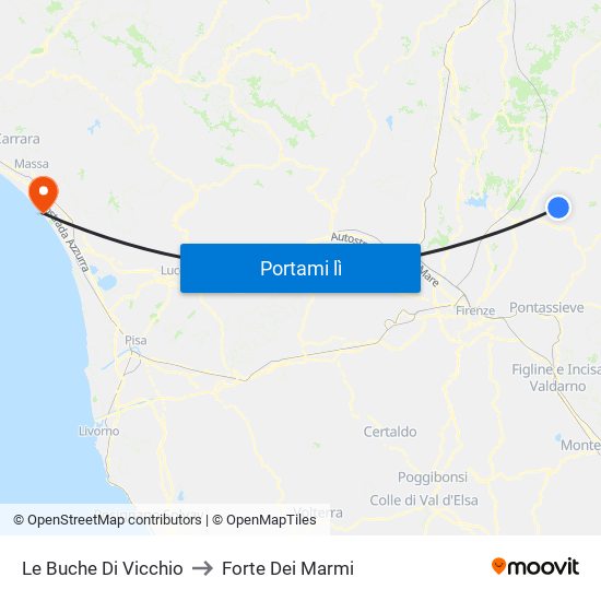 Le Buche Di Vicchio to Forte Dei Marmi map