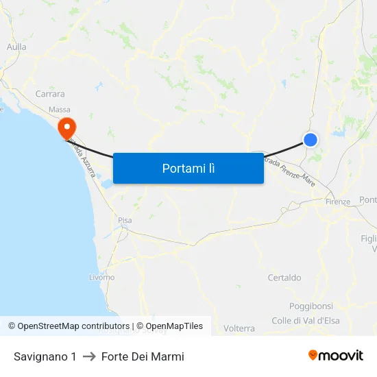 Savignano 1 to Forte Dei Marmi map