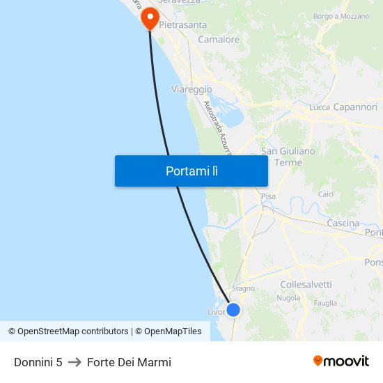 Donnini 5 to Forte Dei Marmi map