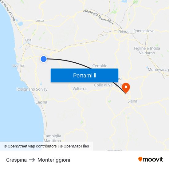 Crespina to Monteriggioni map