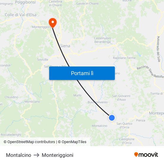 Montalcino to Monteriggioni map