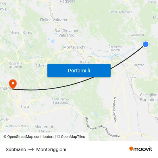 Subbiano to Monteriggioni map