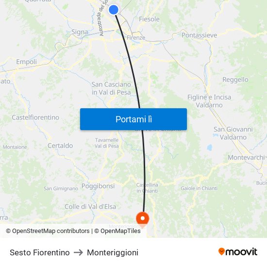 Sesto Fiorentino to Monteriggioni map