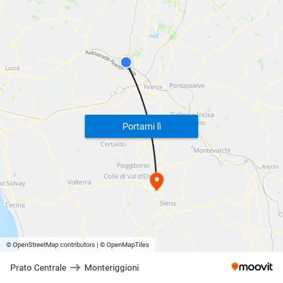 Prato Centrale to Monteriggioni map