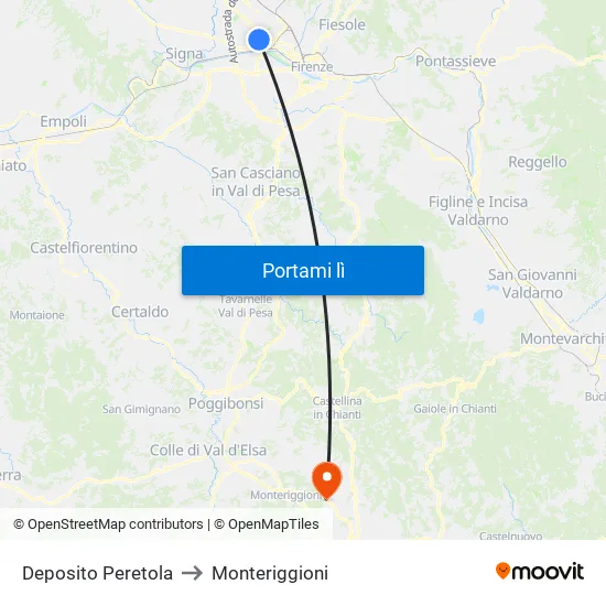 Deposito Peretola to Monteriggioni map