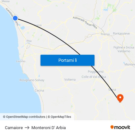 Camaiore to Monteroni D' Arbia map