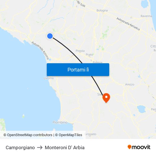 Camporgiano to Monteroni D' Arbia map