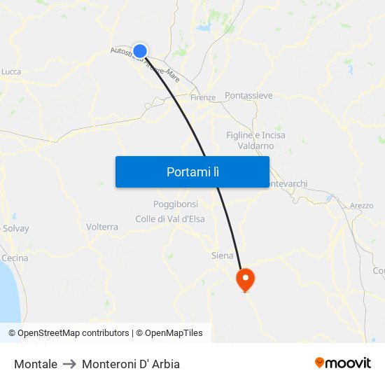 Montale to Monteroni D' Arbia map