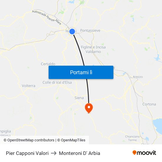 Pier Capponi Valori to Monteroni D' Arbia map