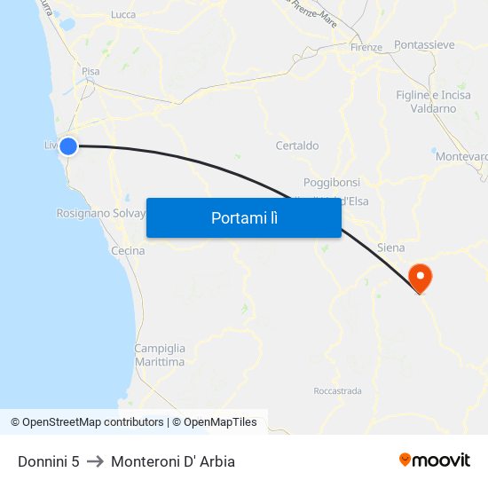Donnini 5 to Monteroni D' Arbia map
