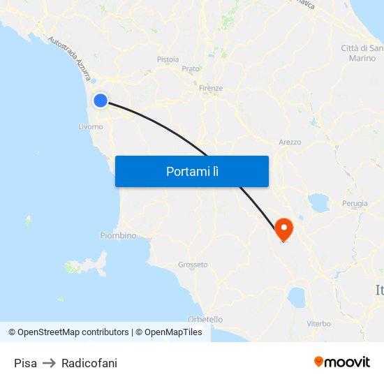 Pisa to Radicofani map