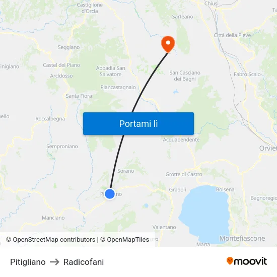 Pitigliano to Radicofani map