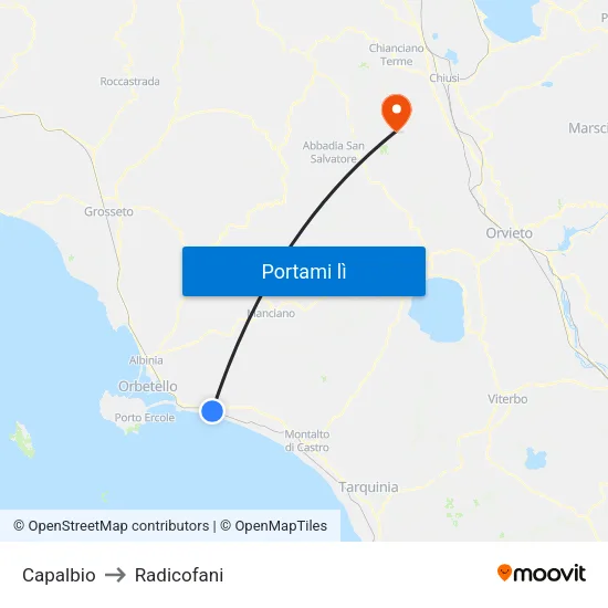 Capalbio to Radicofani map