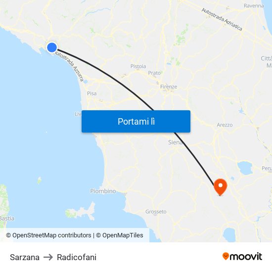 Sarzana to Radicofani map