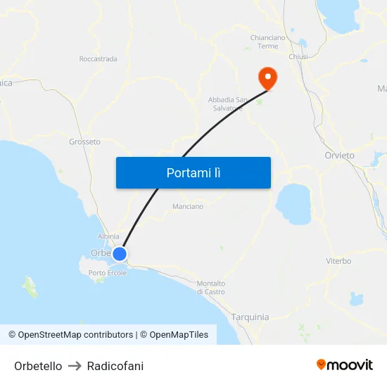 Orbetello to Radicofani map