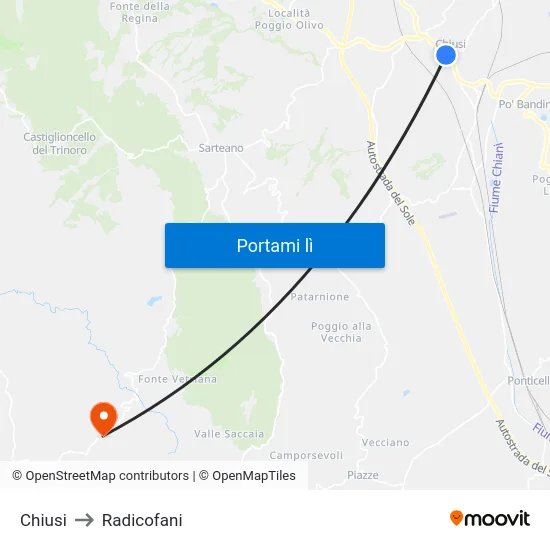 Chiusi to Radicofani map