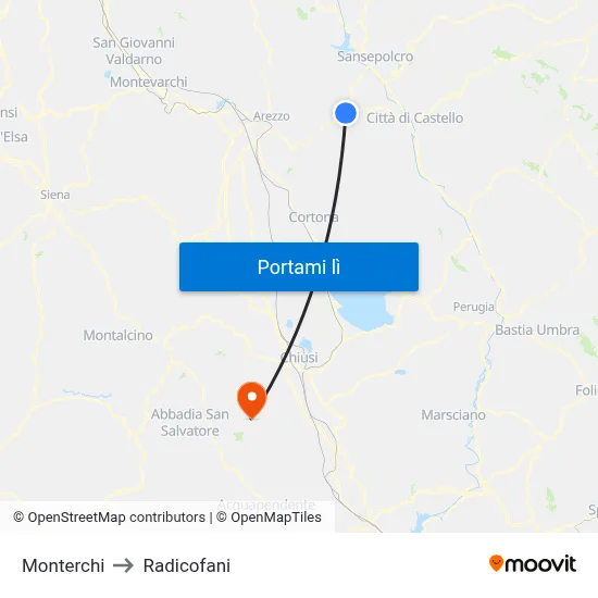 Monterchi to Radicofani map
