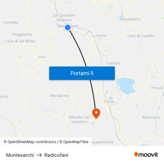 Montevarchi to Radicofani map
