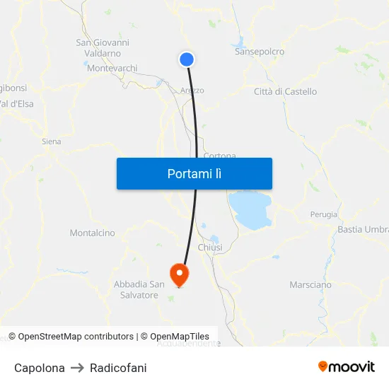 Capolona to Radicofani map