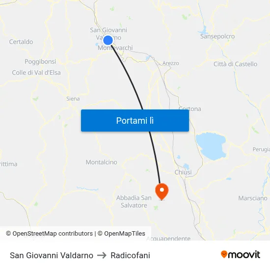 San Giovanni Valdarno to Radicofani map