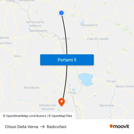 Chiusi Della Verna to Radicofani map