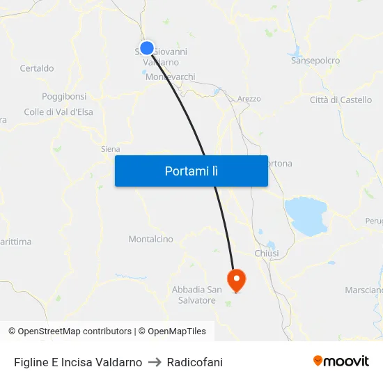 Figline E Incisa Valdarno to Radicofani map