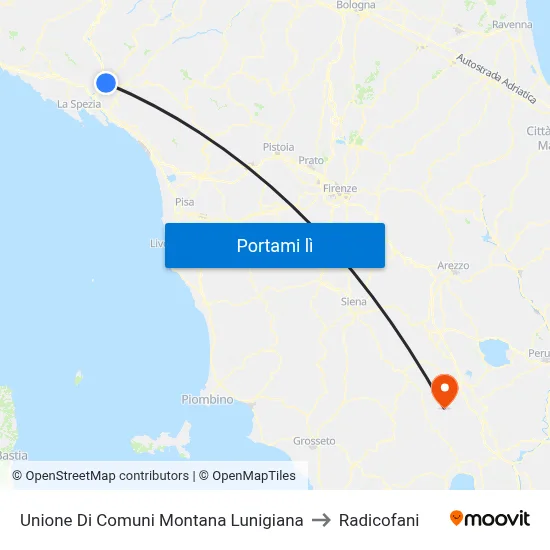 Unione Di Comuni Montana Lunigiana to Radicofani map