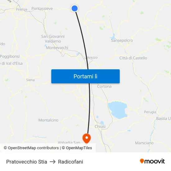 Pratovecchio Stia to Radicofani map