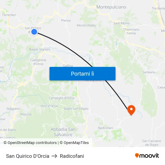 San Quirico D'Orcia to Radicofani map