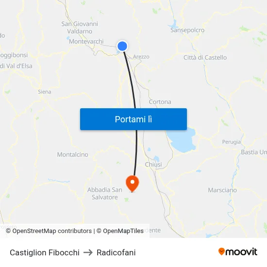 Castiglion Fibocchi to Radicofani map