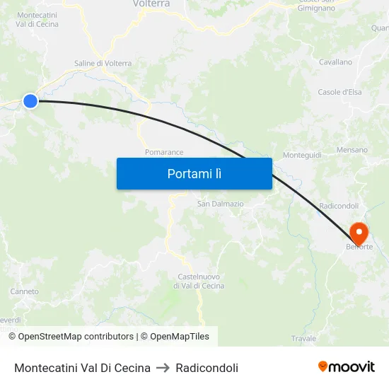 Montecatini Val Di Cecina to Radicondoli map