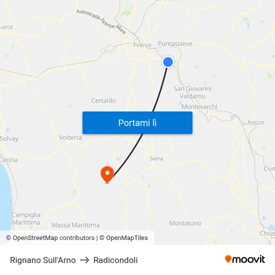 Rignano Sull'Arno to Radicondoli map