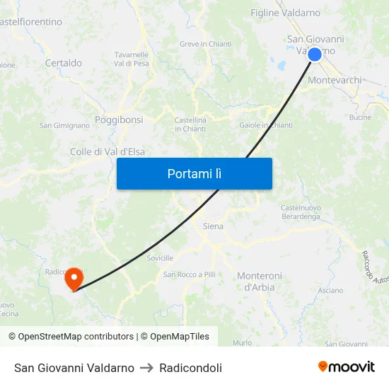 San Giovanni Valdarno to Radicondoli map